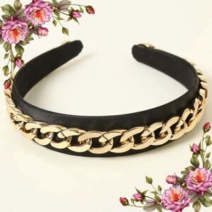 Black‎ and gold metal chain hairband